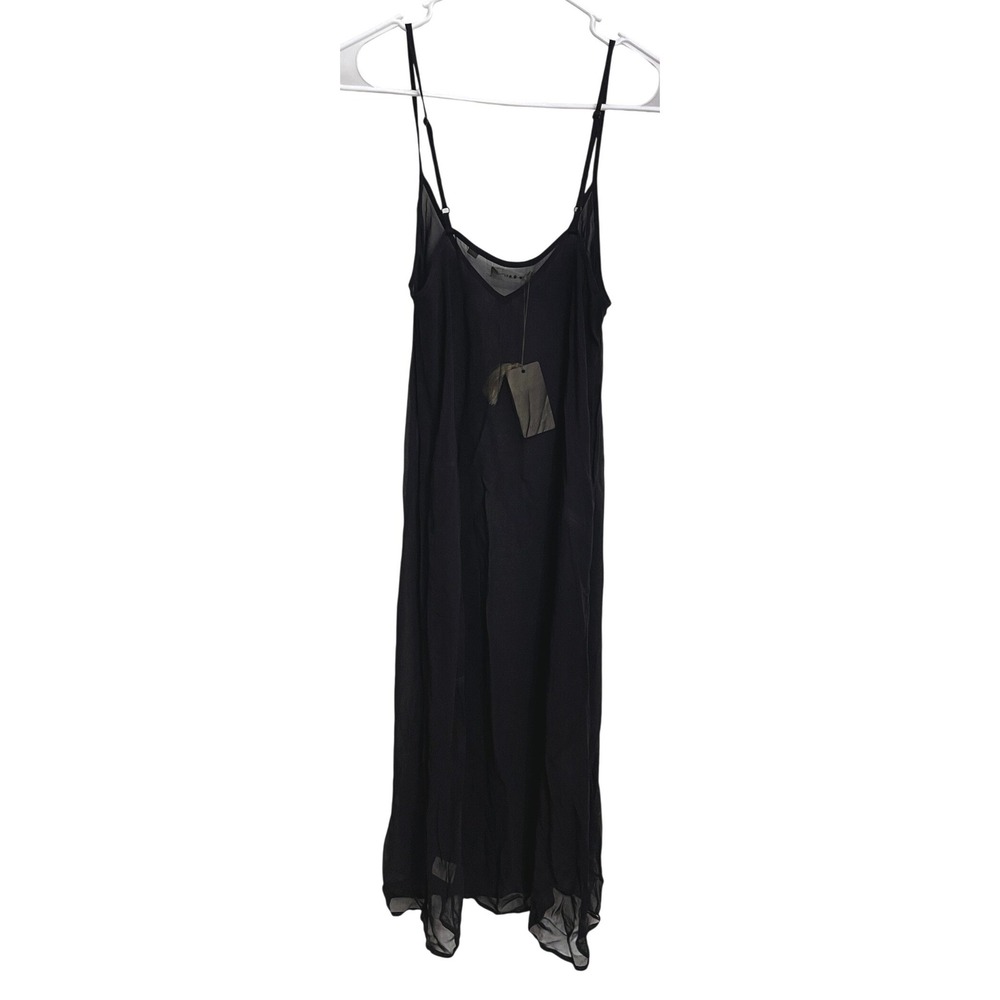 NWT DOEN Long Deep V Neck Slip Dress Black Sheer Midi Size S Ethereal Boho